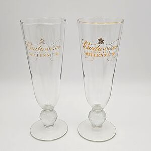 Set of 2 Budweiser Millennium  Footed Pilsner Glasses - Anheuser-Busch